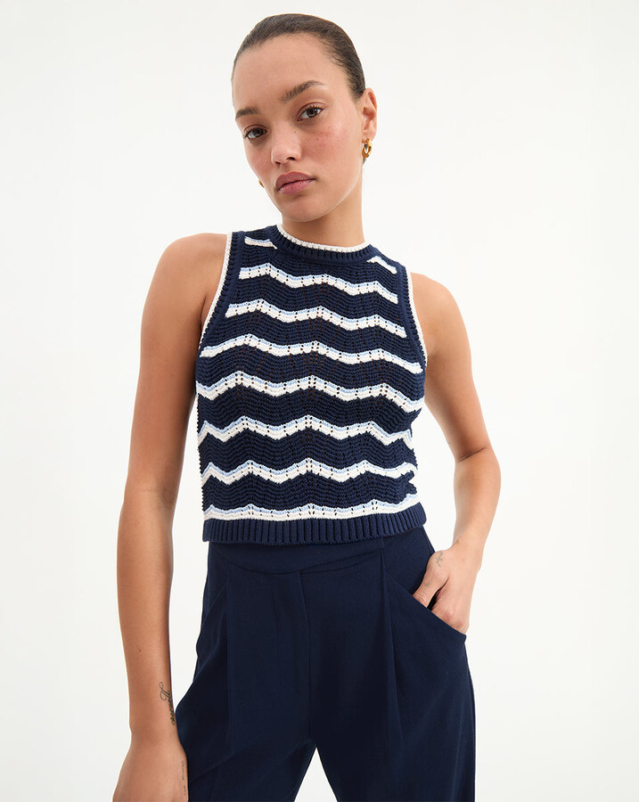 Jerrel Cropped Knit Tank Top Navy Off-White Bluebell