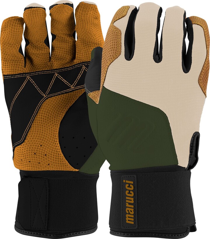 Marucci Adult Blacksmith Full Wrap Batting Gloves, Men's, Large, White/Black