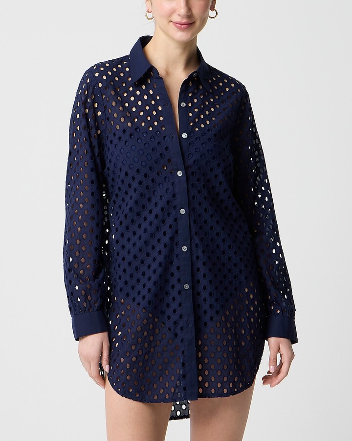 Button-front eyelet beach dress