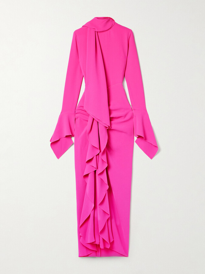 SOLACE London Nella Tie-neck Ruffled Crepe Gown - Pink