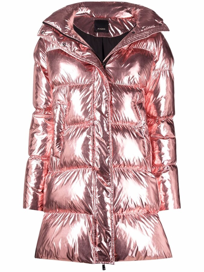 metallic longline puffer jacket