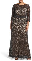 Thumbnail for your product : Tadashi Shoji Mock Two Piece Lace Gown (Plus Size)