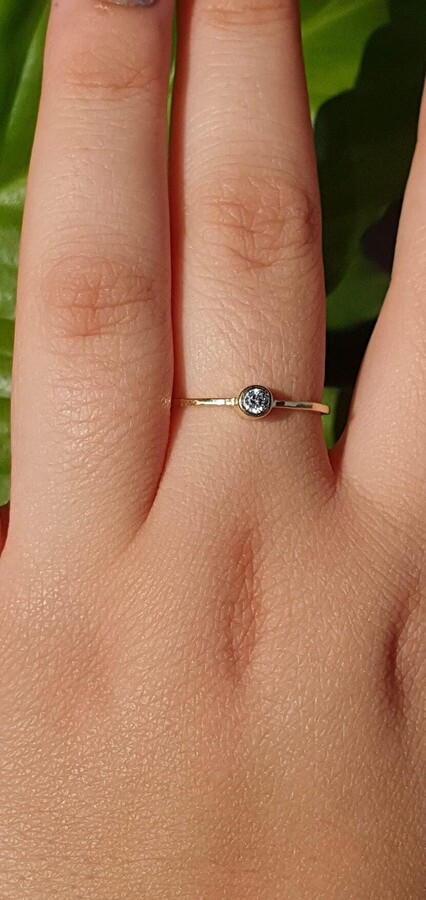 Diamond Engagement Ring, 14K Solid Gold 0.10Ct Basic Bezel Solitaire Ring, Natural Ring, Minimalist Simple Proposal Bridal Ring