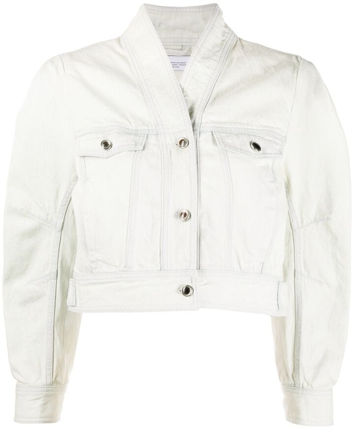 womens cropped white denim jacket