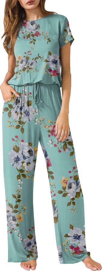 Oberora-Women Floral Embroidery One Shoulder Wide Leg Jumpsuit Romper