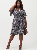Thumbnail for your product : V By Very Curve Print Wrap Kimono Sleeve Dress - Floral