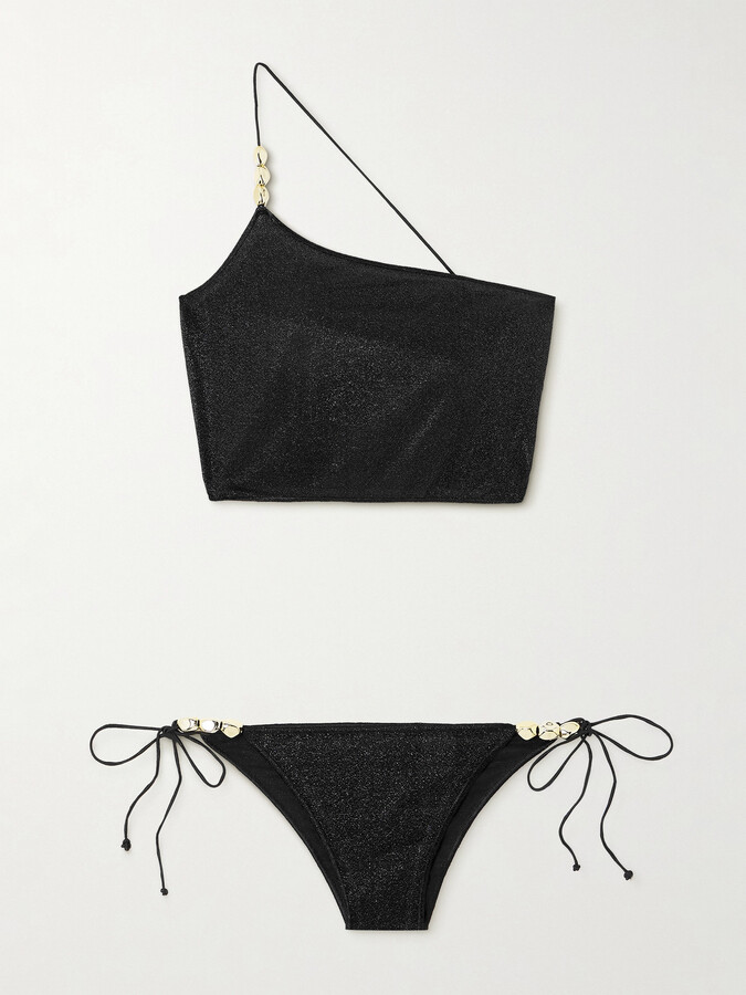 Oseree One-shoulder Embellished Metallic Bikini - Black