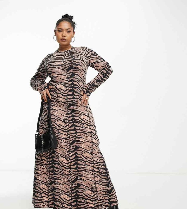 ASOS Curve ASOS DESIGN Curve high neck midi dress with contrast stitch detail in animal print