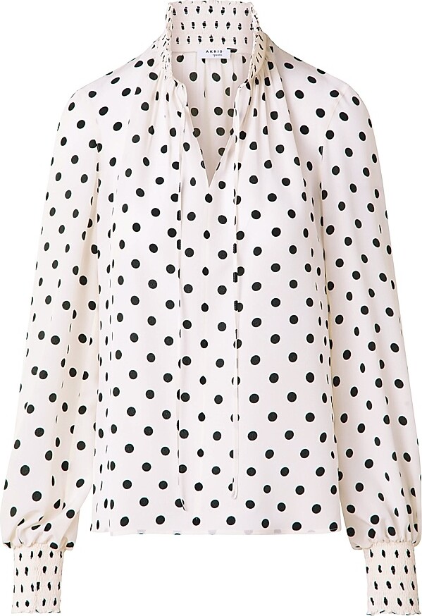 Akris Punto Women's Boho Polka Dot Blouse - Cream Black - Size 2