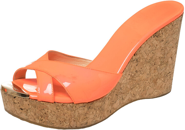orange wedge heels
