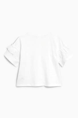 Next Girls White Frill Short Sleeve T-Shirt (3-16yrs)