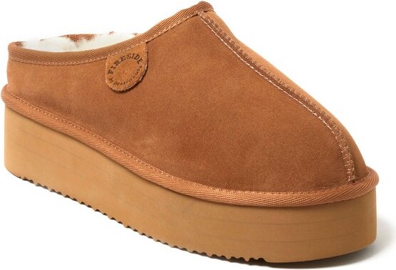 Dearfoams FiresidebyDearfoamsWomen'sQueenstownGenuineShearlingPlatformClogSlipper-ChestnutSize6