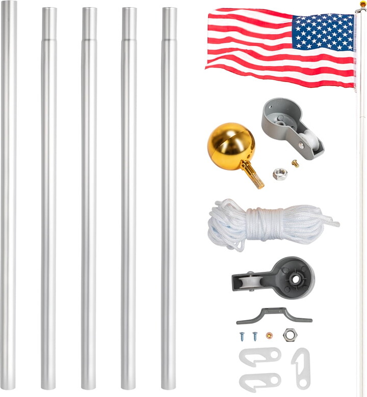 AsterOutdoor 20ft Outdoor Decoration Sectional Halyard Pole US America Flag Flagpole Kit