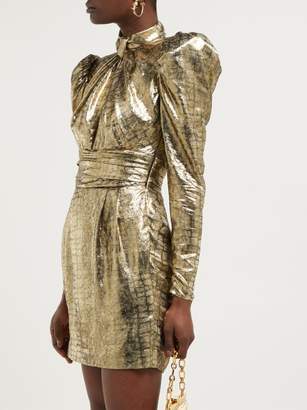 Dundas Puffed-sleeve Silk-blend Lame Mini Dress - Womens - Bronze