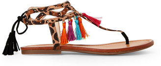 Jessica Simpson Leopard Kamel Tasseled Flat Sandals