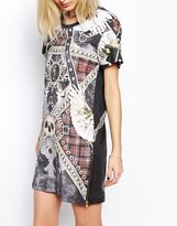 Thumbnail for your product : Religion Oversized T-Shirt Dress With Plaid Skull Print