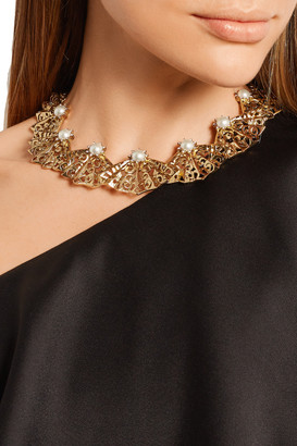 Oscar de la Renta Gold-plated, Swarovski crystal and faux pearl necklace