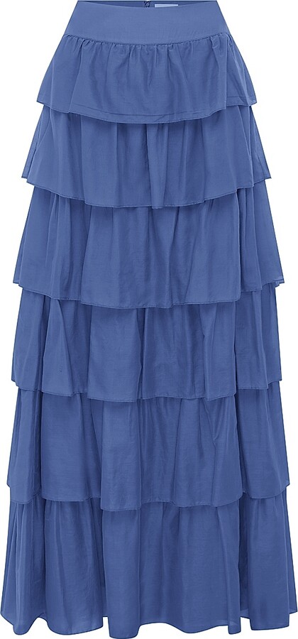 Women's Lou Cotton & Silk Tiered Maxi Skirt - Azul - Size Medium