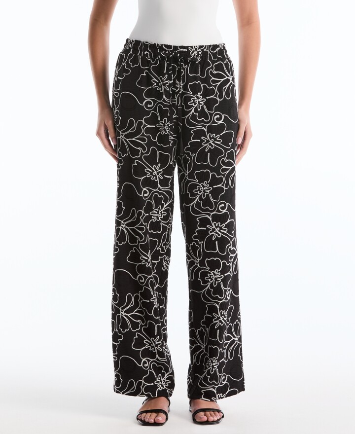 Rafaella Petite Floral Embroidered Drawstring Pants