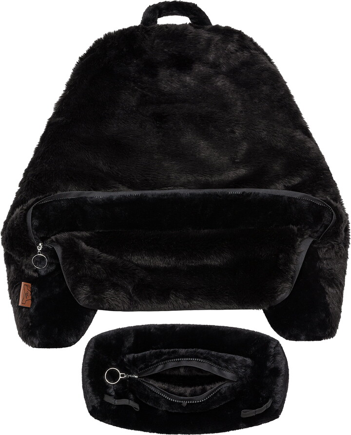 Husband Pillow XXL Cover Only - Limited Baby Black Panther Fur Backrest Pillowcase Set, Two-tone Reversible Double Sided Fabulous Faux Fur Reading & Bed Rest , Thick Zippers, 2 Sided Solid Neck Rolls