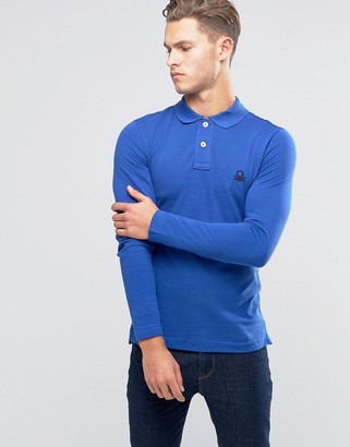Benetton Long Sleeve Pique Polo Shirt in Muscle Fit