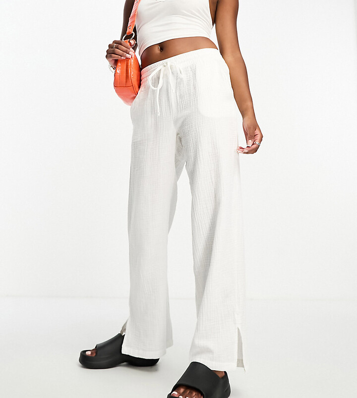 Asos Linen Wide Leg Pants Petite ASOS DESIGN Petite Wide Leg Pull