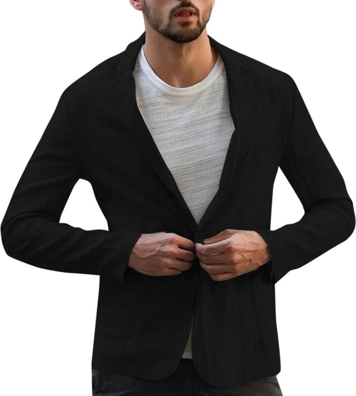 M-3XL iYmitz Mens Casual Fashion Lightweight Solid Color Blend Linen Comfortable Blazer Mens Casual One Button Blazer Slim Fit Coat Jacket Single Breasted Classic Regular Fit Blazer 
