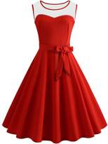 Thumbnail for your product : Wellwits Women's Solid Mesh Sweetheart Neck Candy Color Vintage Dress L