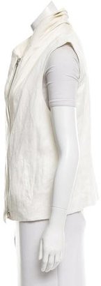 Vince Leather-Trimmed Linen Vest w/ Tags