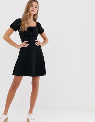 New Look jersey square neck dress in black