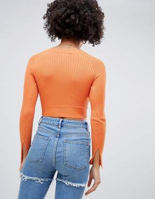 Missguided ribbed cropped jumper in orange