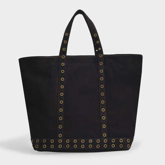 Vanessa Bruno Medium + Cabas Tote Bag In Black Nubuck Leather And Eyelets