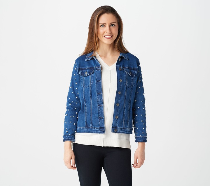 black denim jacket with pearls