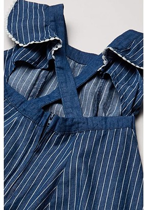 BCBG Girls Pinstriped Chambray Dress w/ Pom-Poms (Toddler/Little Kids) (Indigo Stripe) Girl's Dress