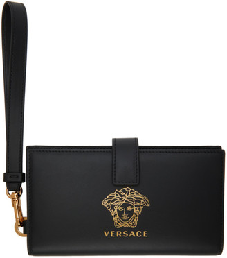 Versace Black and Gold Medusa Phone Pouch