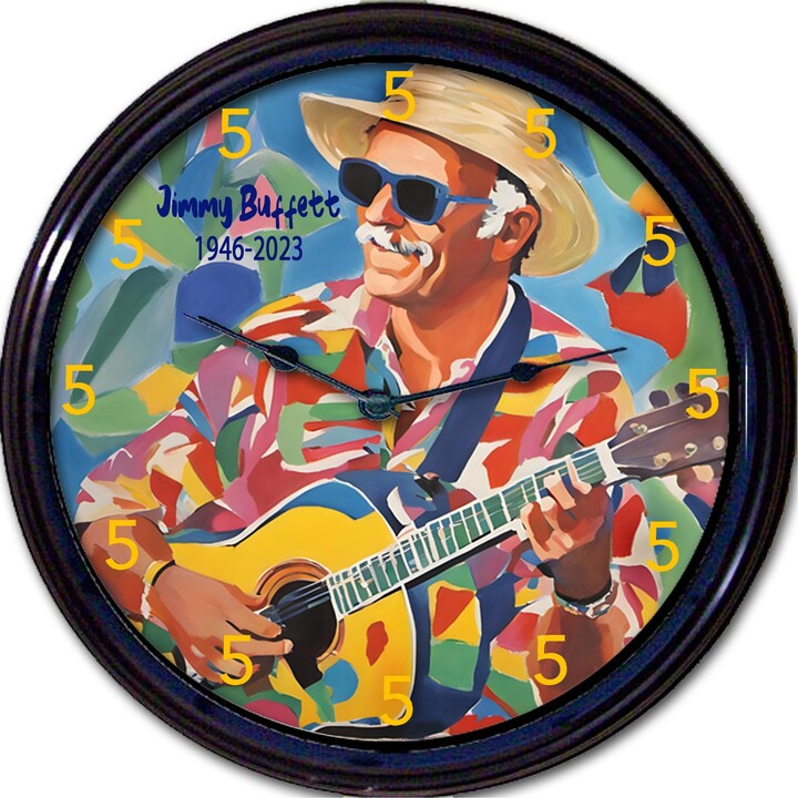 Tropical Wall Clock, Jimmy Buffett, Musical Legend, Margaritaville Spirit, Home Decor, Beach Gift For Parrot Heads, Guitar Music