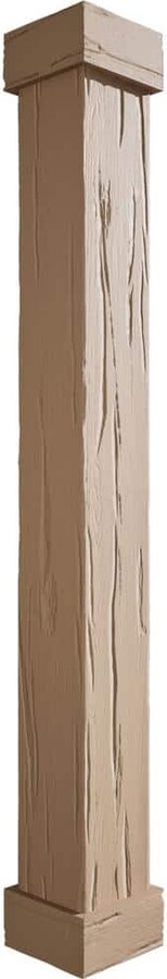12 in. x 14 ft. River Wood Endurathane Faux Wood Non-Tapered Square Column Wrap with Standard Capital and Base