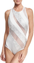 Thumbnail for your product : Carmen Marc Valvo Paneled Mesh High-Neck One-Piece Swimsuit, White