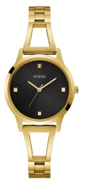 GUESS Women's Gold Black Diamond Self-adjustable G-Link Watch 25MM