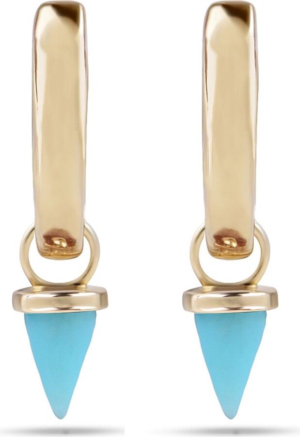 Zohreh Gold / Blue Mini Turquoise Spike Hoop Earrings 9K Gold
