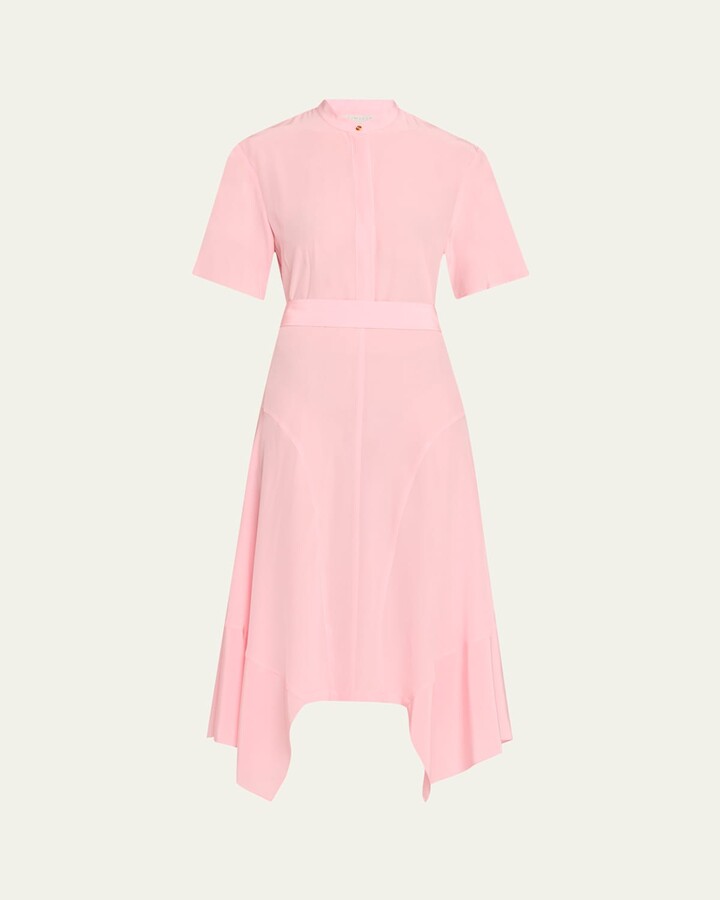 Silk Crepe De Chine Midi Dress with Tie Belt