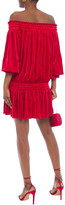 Thumbnail for your product : Norma Kamali Peasant Off-the-shoulder Gathered Velvet Mini Dress