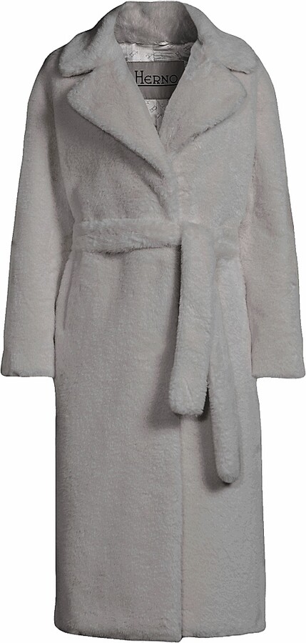 Herno Women's Faux-Fur Belted Coat - Charcoal - Size 4