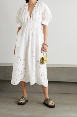 Ganni Broderie Anglaise Organic Cotton Midi Dress - White - ShopStyle