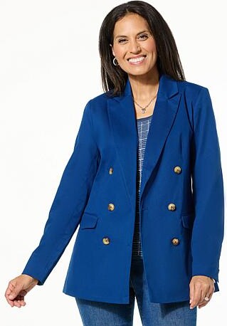 TWRHLL by Christie Brinkley Double-Breasted Relaxed Blazer - Blue - Size 3X