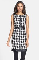 Thumbnail for your product : Laundry by Shelli Segal Faux Leather Trim Houndstooth Sheath Dress