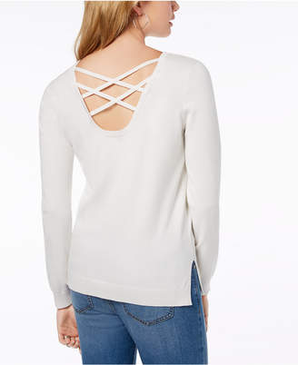 Hippie Rose Juniors' Strappy-Back Sweater