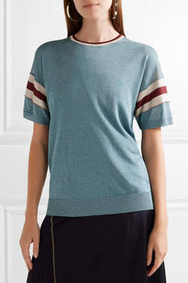 Golden Goose Claudine Striped Metallic Knitted Top - Light blue