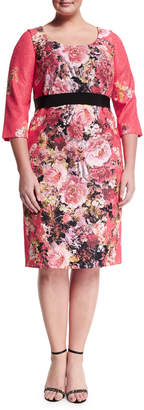 Marina Rinaldi Dolcetto Floral-Print Sheath Dress W/ Sleeves, Plus Size