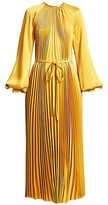 Thumbnail for your product : Oscar de la Renta Puff-Sleeve Satin Pleated Tie-Front Dress